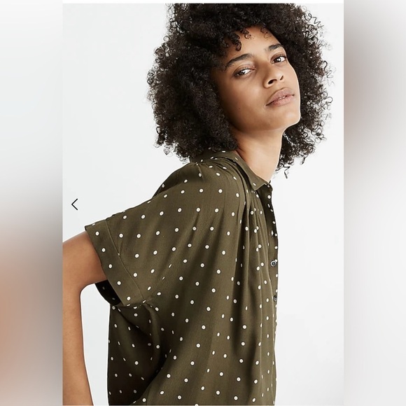 Madewell Central Drapey Popover Shirt in Grid Dot Kale Size Small - Picture 3 of 12